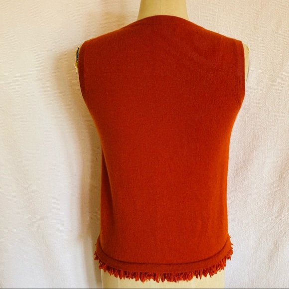 Pure Mongolian cashmere XS/S burnt orange fringed shell/vest EUC - Picture 4 of 8